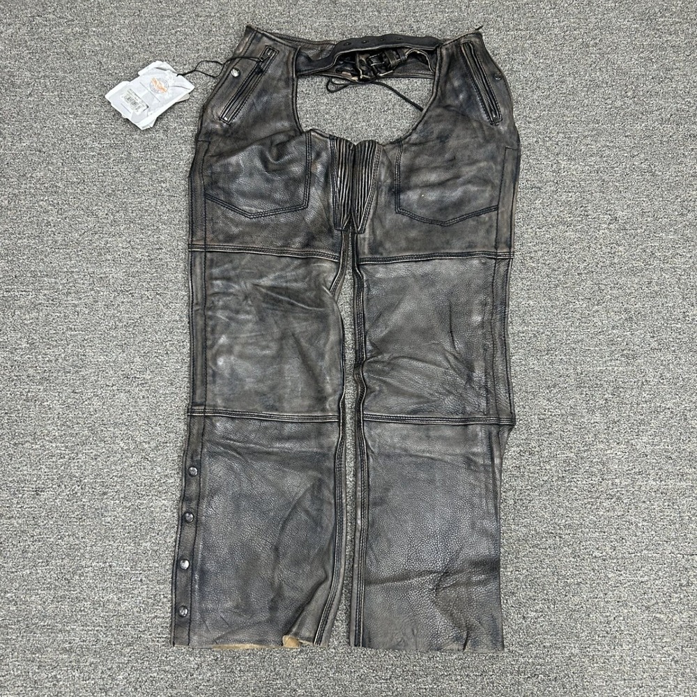 Milwaukee Leather Motorcycle Chaps Unisex Small Gray Distressed Biker Gear